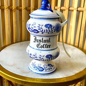 Vintage 60s Arnart Blue Onion Danube Instant Coffee Ceramic Canister